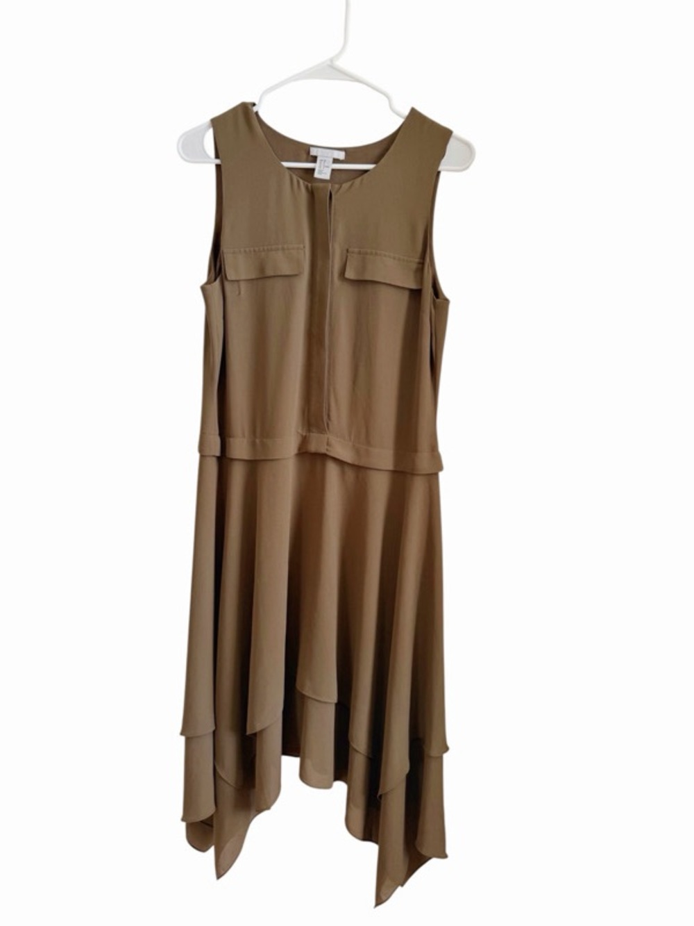 Sleeveless Brown Asymmetric Hem Dress